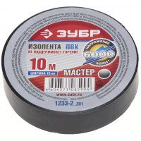 Изолента ЗУБР "МАСТЕР" черная, ПВХ, не поддерживающая горение, 6000 В, 15мм х 10м 1233-2_z01