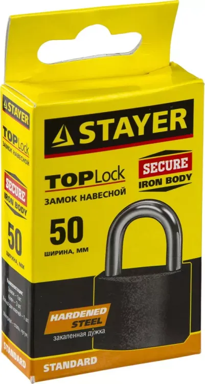 Замок STAYER "STANDARD" навесной, металлический корпус, закаленная дужка, 50 мм 37160-50 купить в Сургуте