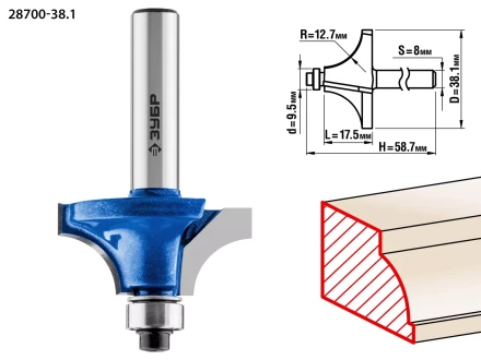 ЗУБР 38.1 x 17.5 мм, радиус 12.7 мм, фреза кромочная калевочная №1, Профессионал (28700-38.1) купить в Сургуте