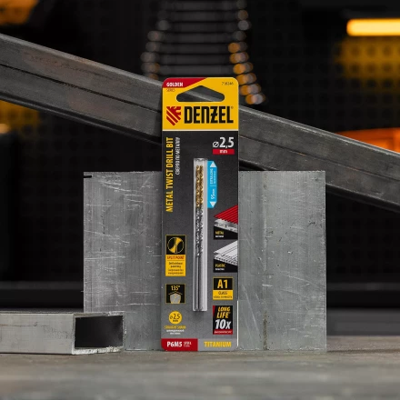 Сверло спиральное по металлу 2,5 х 95 мм Р6М5, Golden Tip, удлиненное, 2шт. Denzel 718246 купить в Сургуте
