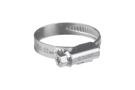 ЗУБР Х-9Н, 20 - 32 мм, накатная лента 9 мм, цинк, 50 шт, червячный хомут (37807-32) купить в Сургуте