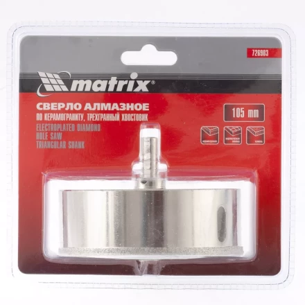 Сверло алмазное по керамограниту 105 х 67 мм 3-гранный хвостовик MATRIX артикул 726903 купить в Сургуте
