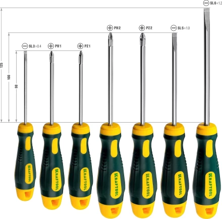 Набор X-Drive, KRAFTOOL 250081-H7: Отвертки профессиональные, SL: 3x80, 5x100, 6x125; PH: 1x80, 2x100; PZ: 1x80, 2x100 250081-H7 купить в Сургуте