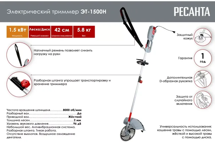 Электрический триммер Ресанта ЭТ-1500Н 70/1/23 купить в Сургуте