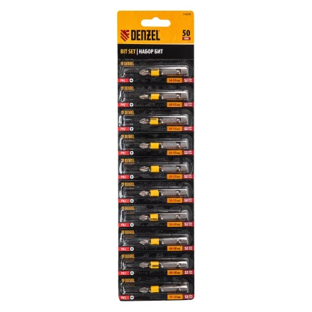 Бита PH2х50, сталь легированная S2, 10 шт., круглый профиль, отрывная упаковка, Е 6,3 Denzel 11679 купить в Сургуте