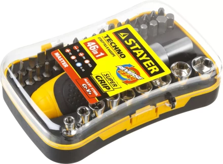 Набор STAYER &quot;MASTER&quot; &quot;HERCULES&quot;: Отвертки, реверс отвертка, биты 35шт, адаптер для торц голов, торц голов 9шт, 46 предм 25084-H46 купить в Сургуте
