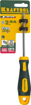 Отвертка KRAFTOOL, Cr-Mo-V сталь, двухкомпонентная противоскользящая рукоятка, TORX Hole, №25x100мм 250077-25-100 купить в Сургуте