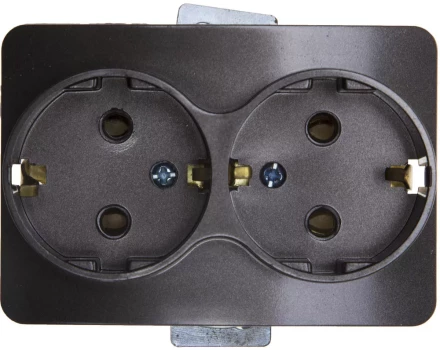 Розетка СВЕТОЗАР &quot;ГАММА&quot; с заземлением, двойная, без вставки и рамки, цвет темно-серый металлик, 16А/~250В SV-54107-DM купить в Сургуте