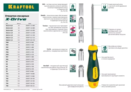 Отвертка KRAFTOOL, Cr-Mo-V сталь, двухкомпонентная противоскользящая рукоятка, TORX Hole, №30x100мм 250077-30-100 купить в Сургуте