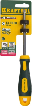 Отвертка KRAFTOOL, Cr-Mo-V сталь, двухкомпонентная противоскользящая рукоятка, TORX Hole, №30x100мм 250077-30-100 купить в Сургуте