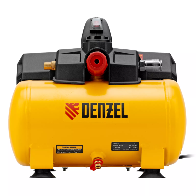 Компрессор Denzel DLS750/6 58019 безмасляный малошумный 750 Вт, 140 л/мин,ресивер 6 л купить в Сургуте