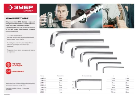 Ключ имбусовый ЗУБР &quot;МАСТЕР&quot;, хромованадиевая сталь, хромированное покрытие, 10мм 27453-10 купить в Сургуте