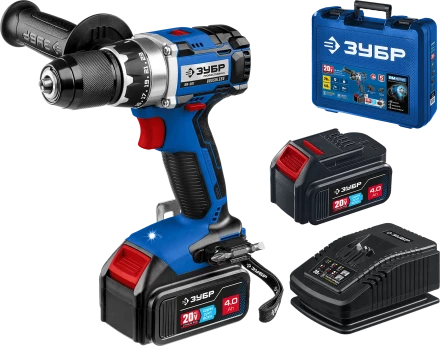 Бесщеточная дрель-шуруповерт Зубр, 2 АКБ T7 (4 Ач), в кейсе DB-201-42 серия «ПРОФЕССИОНАЛ» купить в Сургуте