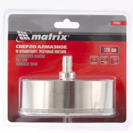 Сверло алмазное по керамограниту 120 х 67 мм 3-гранный хвостовик MATRIX артикул 726963 купить в Сургуте