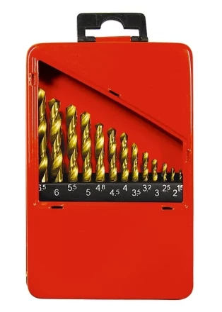 Набор нитридтитановых сверл по металлу 1,5-6,5мм через 0,5мм+3,2мм 4,8мм НSS 13 шт MATRIX 72386 купить в Сургуте