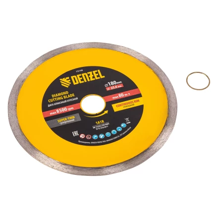 Диск алмазный сплошной, супертонкий, 180 х 25,4 мм, горячее прессование, мокрое резание// Denzel 73158 купить в Сургуте