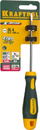 Отвертка KRAFTOOL, Cr-Mo-V сталь, двухкомпонентная противоскользящая рукоятка, SL, 4,0x90мм 250071-4.0-090 купить в Сургуте