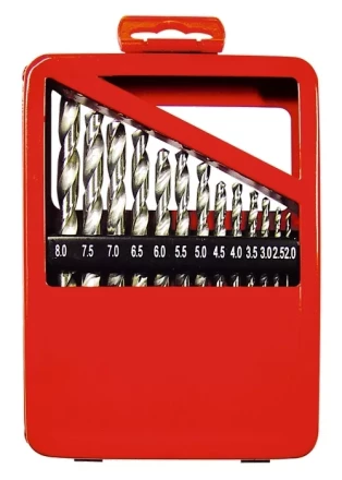 Набор сверл по металлу 2-8 мм (через 0,5 мм) HSS 13 шт металлическая коробка цилиндрический хвостовик MATRIX 72387 купить в Сургуте