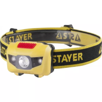 Фонарь STAYER "MASTER" налобный светодиодный, 1Вт(80Лм)+2LED, 4 режима, 3ААА 56568