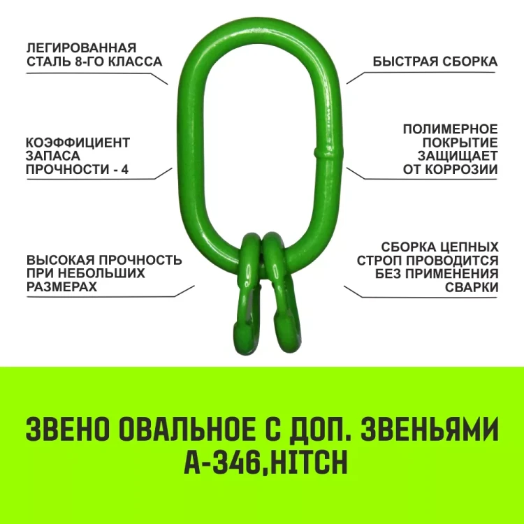 Звено овальное с доп. звеньями A-346 HITCH Т8 кл 6.7 т (SZ071392) купить в Сургуте