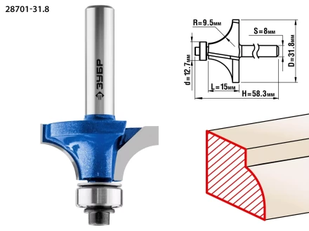 ЗУБР 31.8 x 15 мм, радиус 9.5 мм, фреза кромочная калевочная №1, Профессионал (28701-31.8) купить в Сургуте