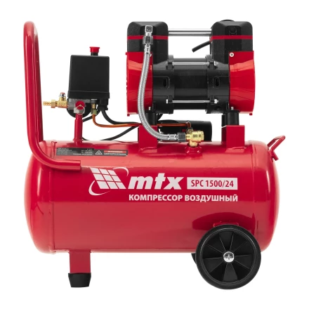 Компрессор безмасляный малошумный SPC 1500/24, 1500 Вт, ресивер 24 л, 260 л/мин// MTX 58139 купить в Сургуте