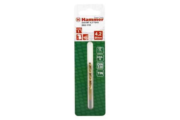 Сверло по металлу HAMMER Ф4.2х75мм (DR MT 4,2мм*75/43мм) купить в Сургуте