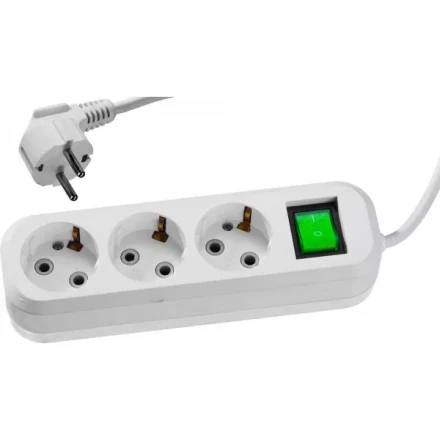 Удлинитель СИБИН электрический, ПВС сечение 0,75кв мм, 3 гнезда, макс мощн 2200Вт, 2м, заземление, выключатель 55036-2 купить в Сургуте