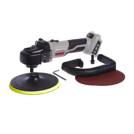 Угловая полировальная машина с бесщеточным (вентильным) двигателем ИНТЕРСКОЛ УПМ-180/18ВЭ аккумуляторная Li-ion АПИ (картон, без аккум. и ЗУ) купить в Сургуте