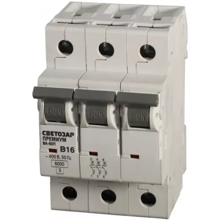 Выключатель автоматический СВЕТОЗАР &quot;ПРЕМИУМ&quot; 3-полюсный, 50 A, &quot;B&quot;, откл. сп. 6 кА, 400 В SV-49013-50-B купить в Сургуте