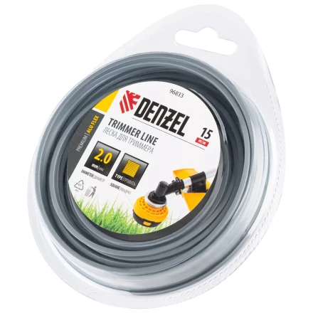 Леска для триммера армированная алюминием квадратная, 2,0мм х 15м, блистер ALUFLEX Denzel 96833 купить в Сургуте