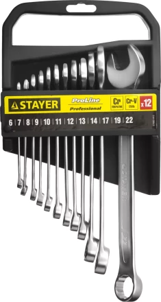 Набор: Ключ STAYER &quot;PROFI&quot; гаечный комбинированный, Cr-V сталь, хромированный, 6-22мм, 12шт 27083-H12 купить в Сургуте
