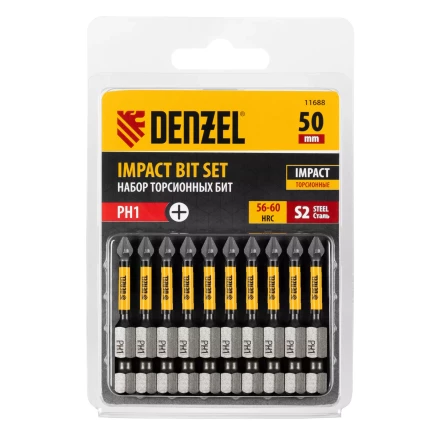 Бита IMPACT, PH1x50 мм, лазерная обработка шлица, сталь S2, 10 шт., Е 6,3 Denzel 11688 купить в Сургуте