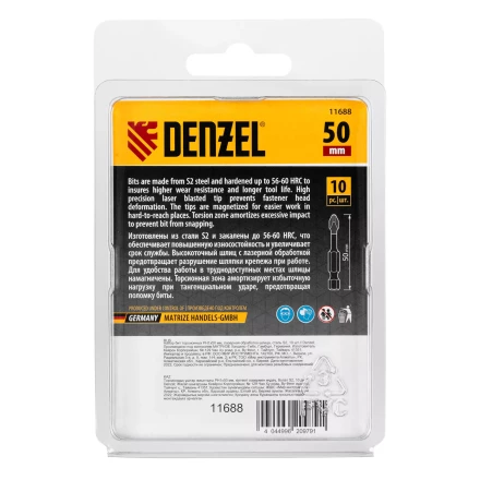 Бита IMPACT, PH1x50 мм, лазерная обработка шлица, сталь S2, 10 шт., Е 6,3 Denzel 11688 купить в Сургуте