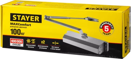 Доводчик дверной STAYER, для дверей массой до 100 кг, цвет белый 37916-100 купить в Сургуте