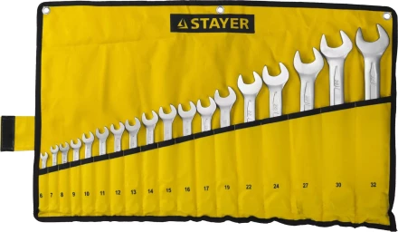 Набор: Ключ STAYER &quot;PROFI&quot; гаечный комбинированный, Cr-V сталь, хромированный, 6-32мм, 18шт 27081-H18 купить в Сургуте