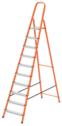 Стремянка, 10 ступеней, стальной профиль, ступени сталь, оранжевая, Россия, Сибртех 97973 купить в Сургуте