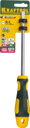 Отвертка KRAFTOOL, Cr-Mo-V сталь, двухкомпонентная противоскользящая рукоятка, SL, 8,0x150мм 250071-8.0-150 купить в Сургуте