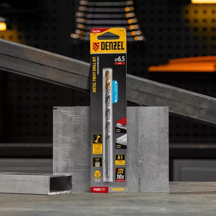 Сверло спиральное по металлу Denzel 6,5 х 148 мм, Р6М5, Golden Tip, удлиненное, 718257 купить в Сургуте