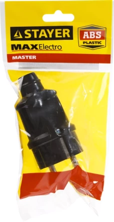 Вилка MAXElectro электрическая, 16А/220В, с заземлением, черная, STAYER 55160-B купить в Сургуте