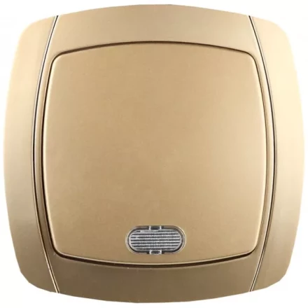 Выключатель СВЕТОЗАР &quot;АКЦЕНТ&quot; одноклавишный в сборе, с подсветкой, цвет золотой металлик, 10А/~250В SV-54231-GM купить в Сургуте