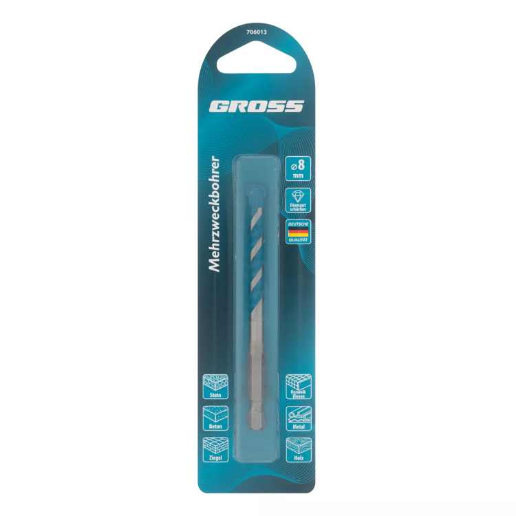 Сверло универсальное Gross, Multipurpose PRO, 6-гр. хвостовик, 8мм, 706013 купить в Сургуте
