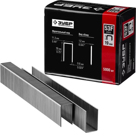 Скобы тип 53F, 19 мм, особотвердые, ЗУБР &quot;ПРОФЕССИОНАЛ&quot; 31950-19, 5000 шт 31950-19 купить в Сургуте