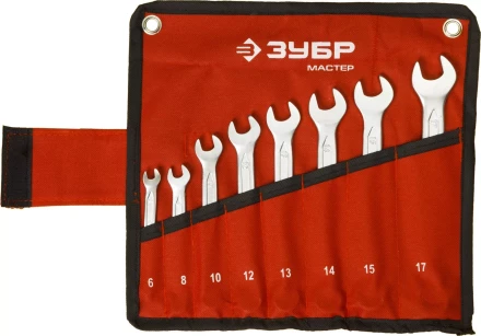 Набор ЗУБР &quot;МАСТЕР&quot;: Ключ гаечный комбинированный, Cr-V сталь, хромированный, 6-17мм, 8шт 27087-H8 купить в Сургуте