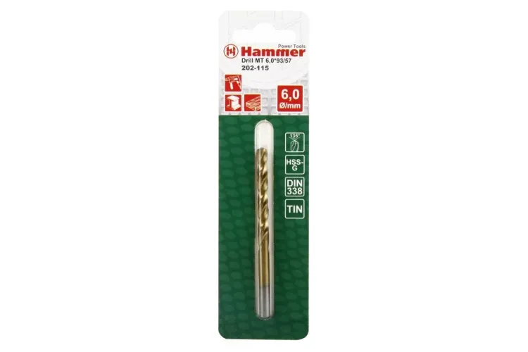 Сверло по металлу HAMMER Ф6х93мм (DR MT 6,0мм*93/57мм) купить в Сургуте