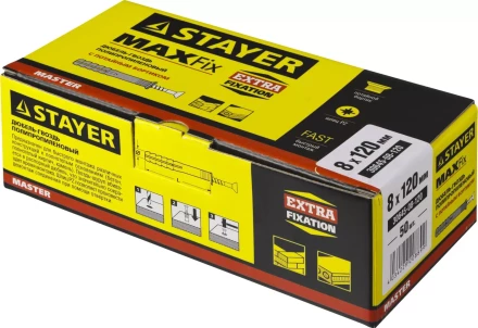 Дюбель-гвоздь полипропиленовый, потайный бортик, 8 x 120 мм, 50 шт, STAYER Master 30645-08-120 30645-08-120 купить в Сургуте