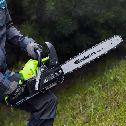 Пила цепная бензиновая Сибртех БП-5245 95209, 52 см3, шина 45 см, шаг 0.325, паз 1,5 мм, 72 звена купить в Сургуте