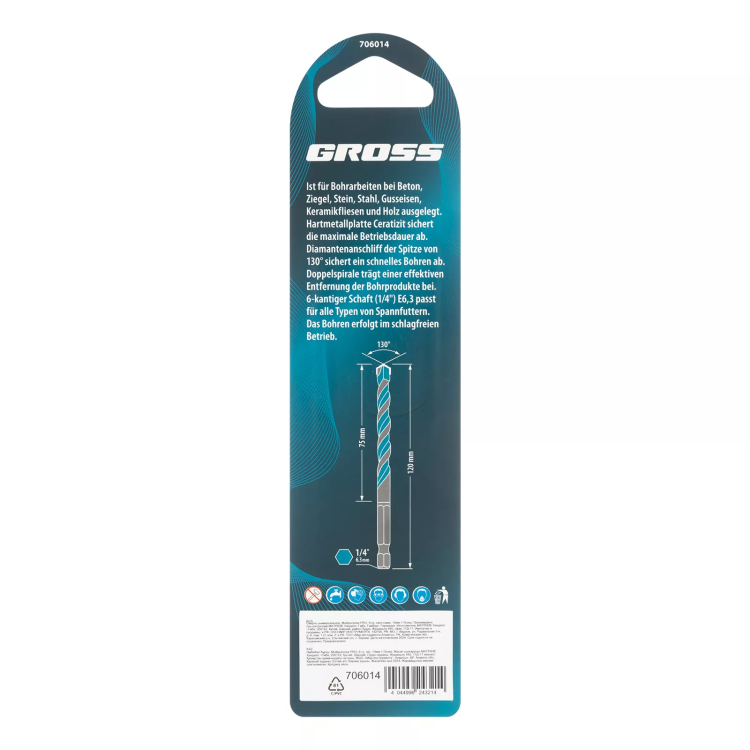 Сверло универсальное Gross, Multipurpose PRO, 6-гр. хвостовик, 10мм купить в Сургуте