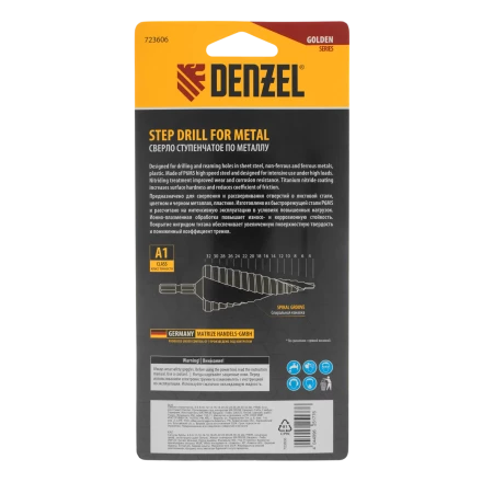 Сверло ступенчатое Denzel 723606, 4-6-8-10-12-14-16-18-20-22-24-26-28-30-32 мм, Р6М5, 6-гр. хвостовик купить в Сургуте