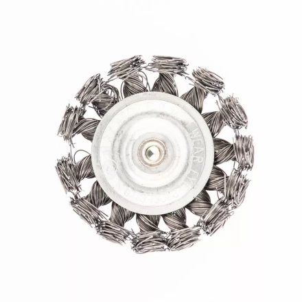 Щетка для дрели 75 мм плоская со шпилькой 6мм крученая металлическая проволока 0,5 мм Сибртех 744307 купить в Сургуте